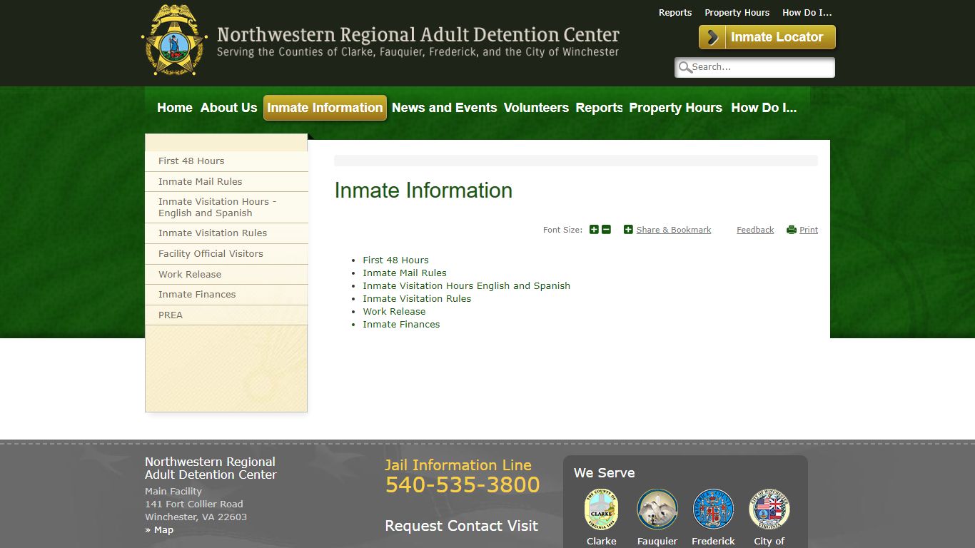 Inmate Information | Northwestern Regional Adult Detention ...